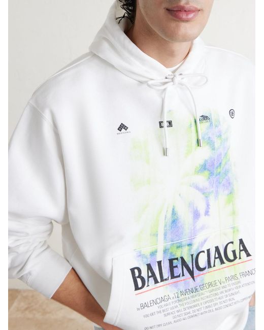 Balenciaga White Oversized Printed Cotton-Jersey Hoodie for men