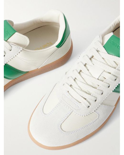 Tom Ford Green Suede-Trimmed Leather Sneakers for men