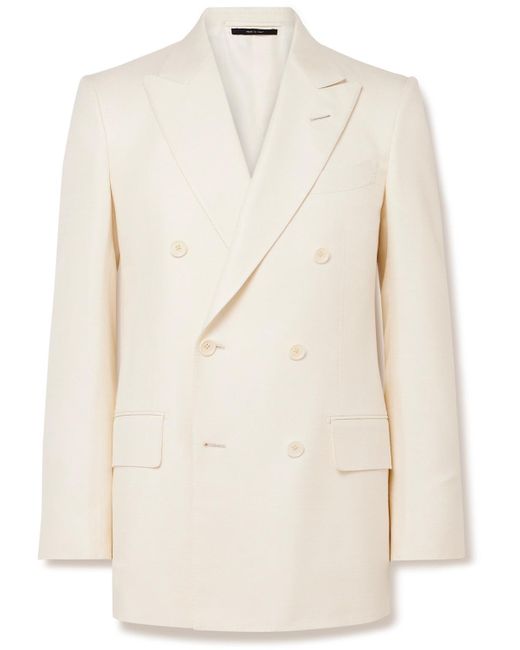 Tom Ford Natural Atticus Double-breasted Silk-canvas Suit Jacket for men