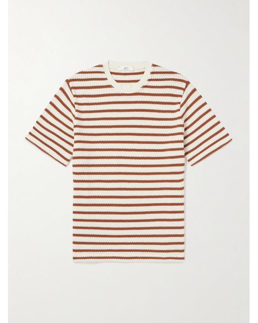 Mr P. Natural Striped Open-knit Organic Cotton T-shirt for men