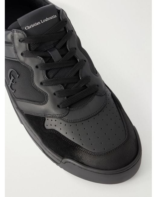 Christian Louboutin Black Basketball 1 Retro Suede And Mesh-Trimmed Leather Sneakers for men