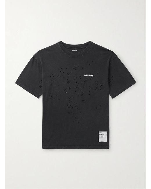 Satisfy Black Logo-Print Distressed Mothtech Cotton-Jersey T-Shirt for men