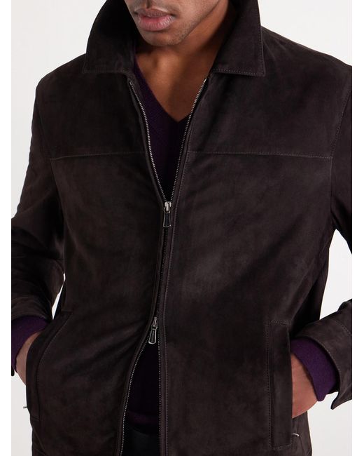 Thom Sweeney Black Suede Bomber Jacket for men