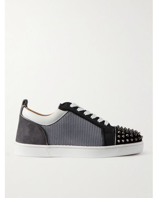 Christian Louboutin Blue Louis Junior Spikes Suede-trimmed Mesh And Leather Sneakers for men