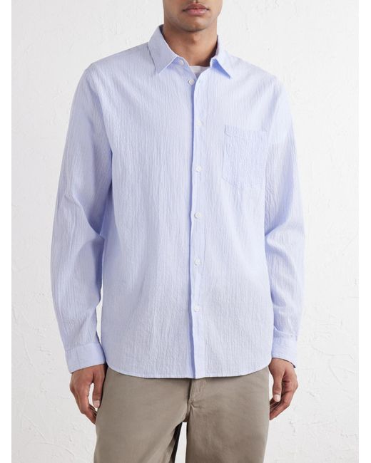 Folk White Striped Seersucker Cotton Shirt for men