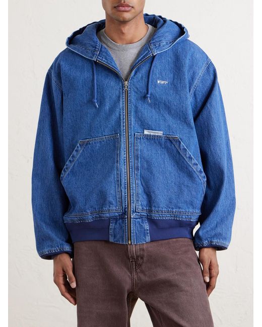 (w)taps Blue D00m Denim Hooded Jacket for men