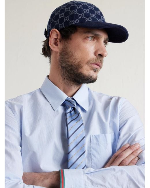 Logo-Jacquard Wool-Flannel Cap di Gucci in Blue da Uomo