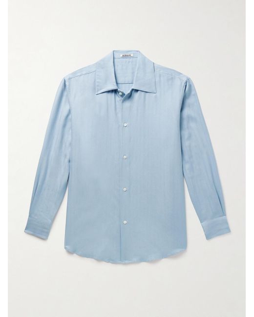 Herringbone Cotton And Cashmere-Blend Shirt di Auralee in Blue da Uomo
