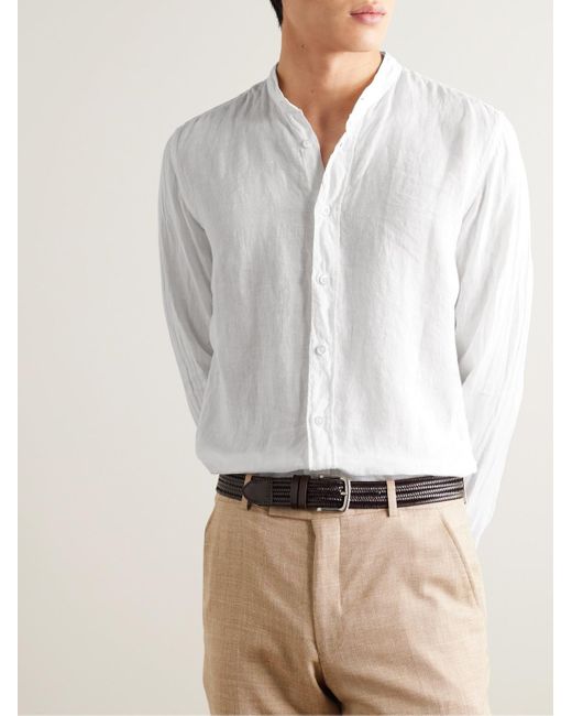 Camicia in garza di lino con collo alla coreana di Canali in White da Uomo