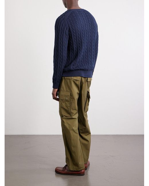 Beams Plus Blue Cable-Knit Cotton Sweater for men