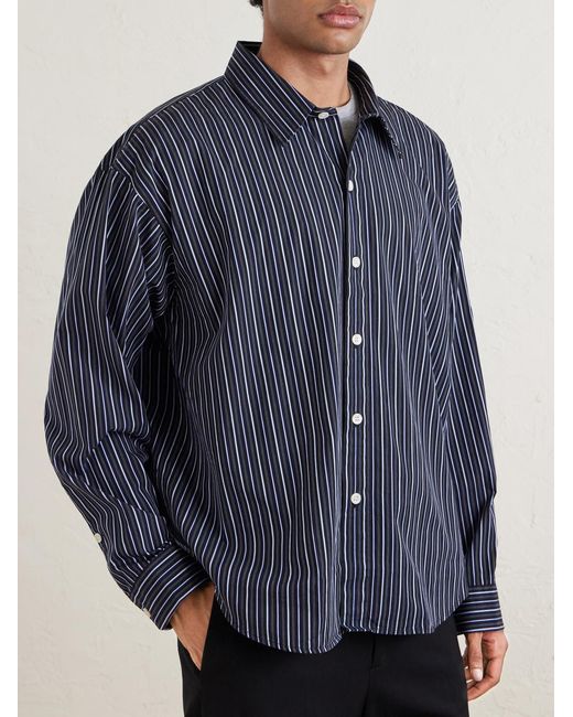 mfpen Blue Exact Striped Cotton-Poplin Shirt for men