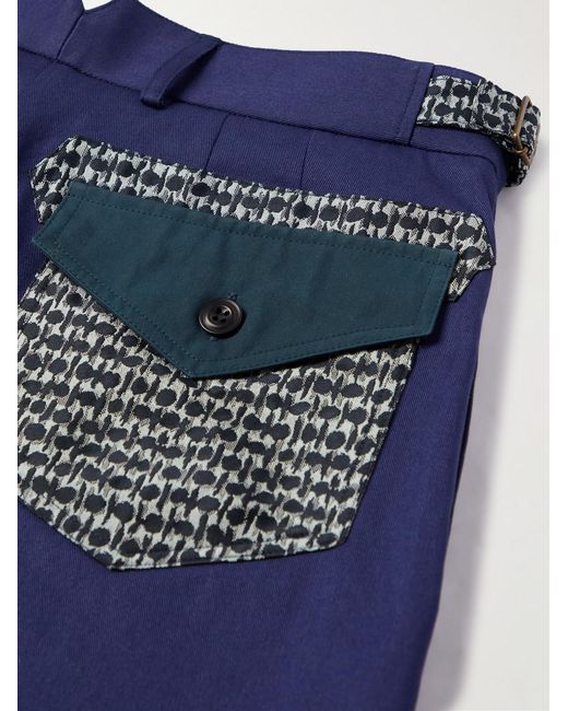 Nicholas Daley Blue Straight-Leg Jacquard-Trimmed Cotton-Drill Trousers for men