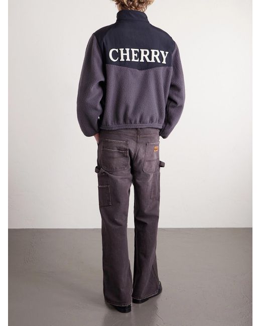 CHERRY LA Blue Cropped Logo-appliquéd Shell-panelled Fleece Jacket for men