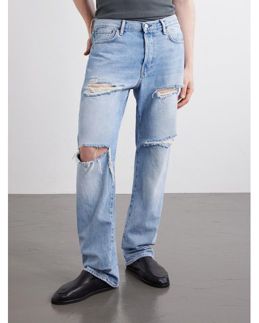 Acne Blue Ripped Straight-Leg Cotton Jeans for men