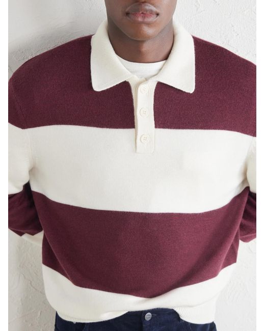 A.P.C. Purple Logo-Embroidered Striped Virgin Wool Polo Sweater for men