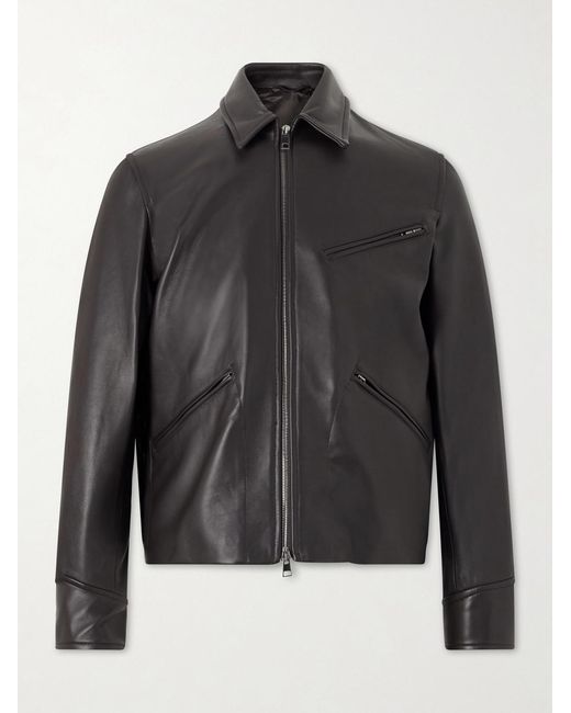J. Mueser Gray Racer Leather Jacket for men