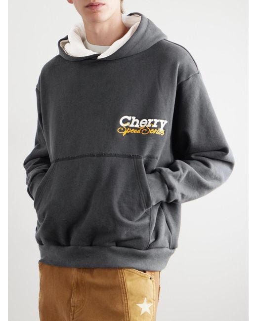 CHERRY LA Gray Speed Series Garment-Dyed Printed Cotton-Jersey Hoodie for men