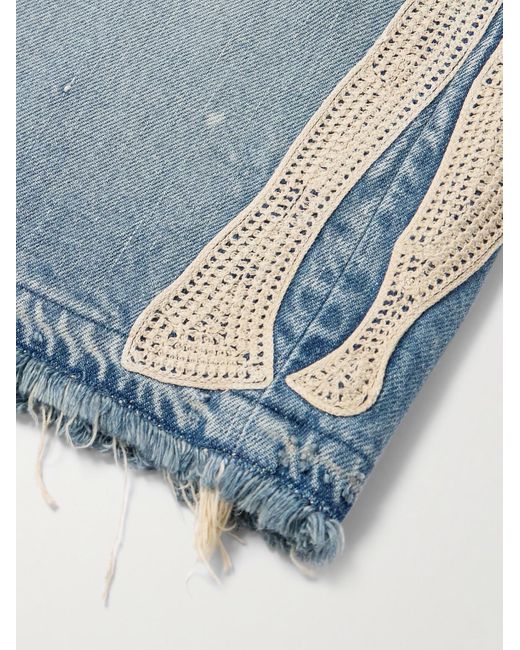 Kapital Blue Straight-Leg Appliquéd Distressed Denim Shorts for men
