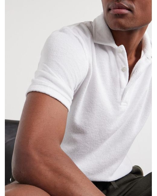 Fedeli White Mondial Cotton-Terry Polo Shirt for men