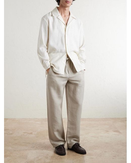 Saman Amel White Straight-Leg Linen Trousers for men