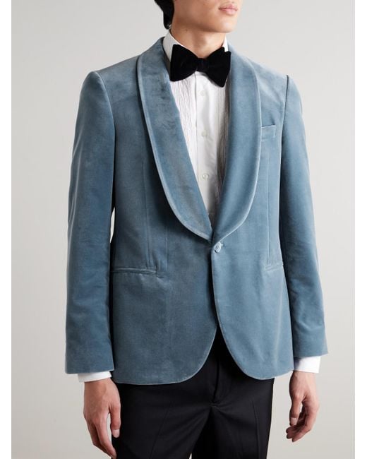 Mr P. Blue Slim-Fit Shawl-Collar Cotton-Velvet Tuxedo Jacket for men