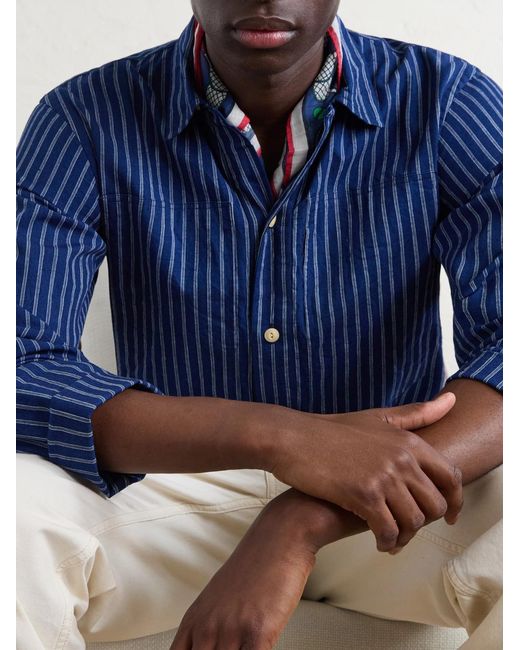 Drake's Blue Striped Cotton Polo Shirt for men