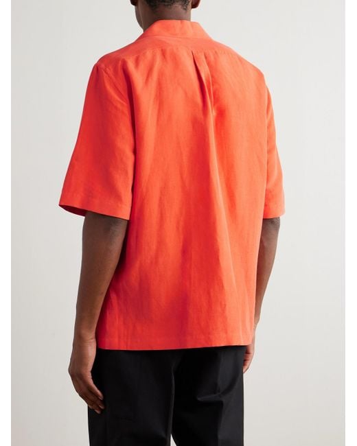 Umit Benan Red Cuban Convertible-Collar Linen And Silk-Blend Shirt for men