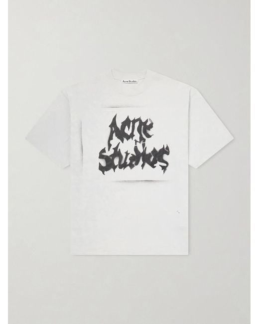 Acne White Logo-Print Distressed Cotton-Blend Jersey T-Shirt for men