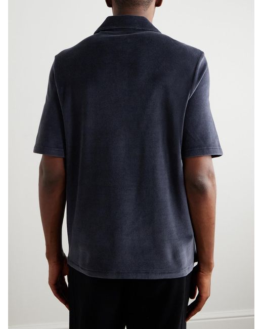 Loro Piana Blue Cotton And Silk-Blend Velour Polo Shirt for men