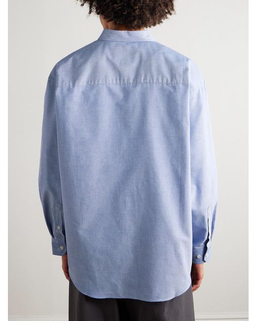 (w)taps Blue Button Down-Collar Logo-Appliquéd Coolmax Shirt for men