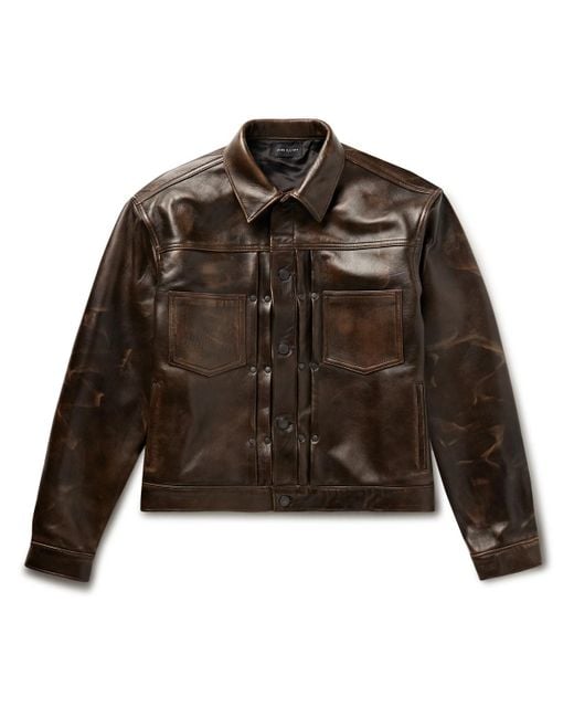 John Elliott Brown Thumper Type Ii Leather Trucker Jacket for men