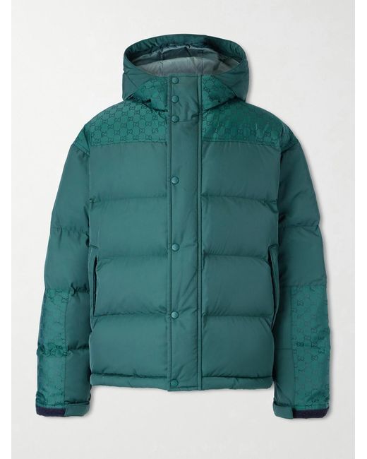 Gucci Green Logo-Jacquard Quilted Shell Hooded Down Jacket for men