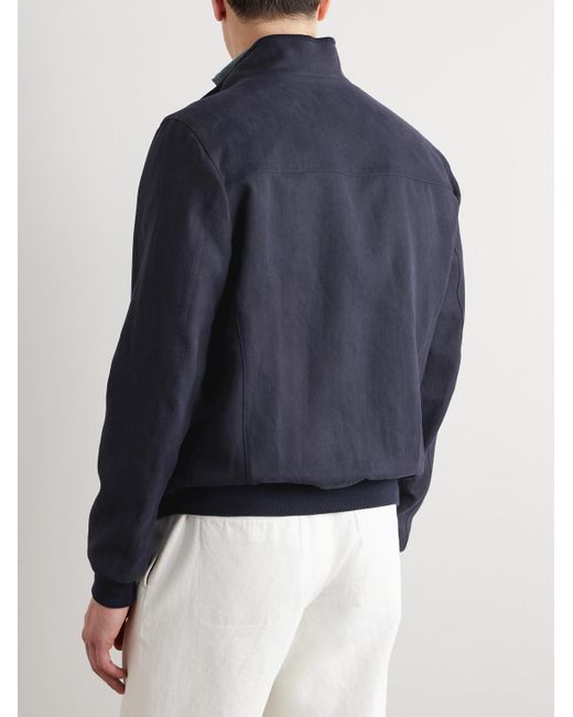 Thom Sweeney Blue Suede-trimmed Linen-twill Bomber Jacket for men