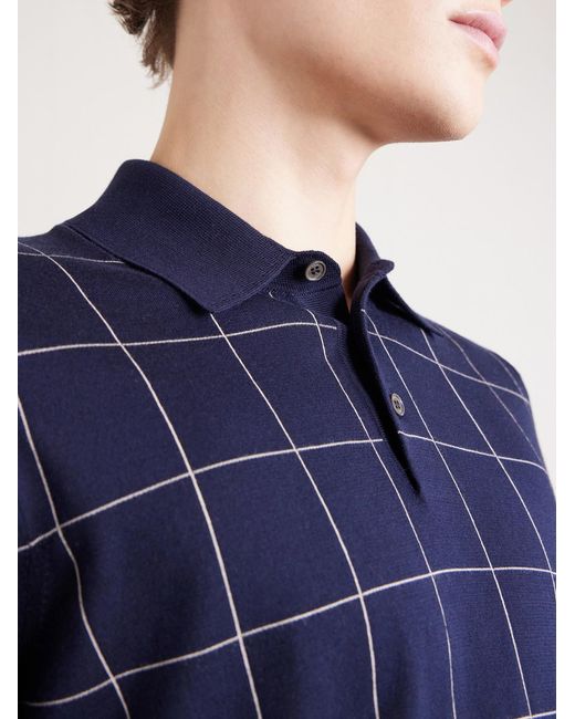 Dunhill Blue Checked Cotton And Mulberry Silk-Blend Jacquard Polo Shirt for men