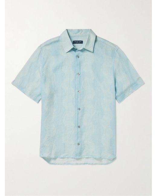 Frescobol Carioca Blue Castro Printed Linen Shirt for men