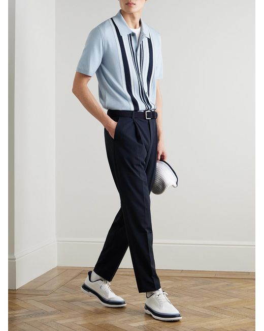Mr P. Blue Golf Striped Merino Wool Polo Shirt for men