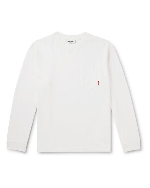 CHERRY LA White Logo-appliquéd Garment-dyed Cotton-jersey T-shirt for men
