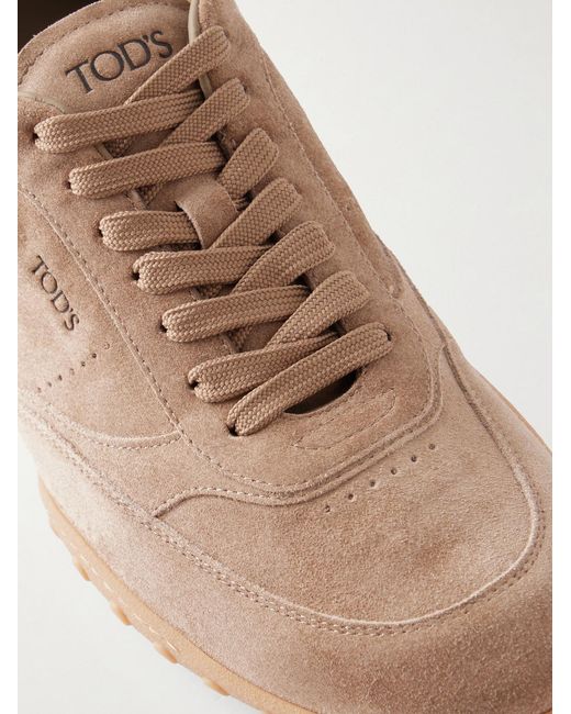 Tod's Brown Panelled Leather-Trimmed Suede Sneakers for men