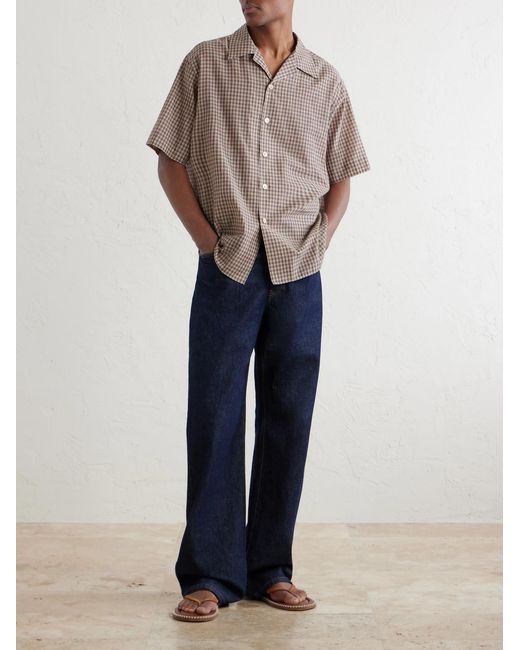 Auralee Gray Camp-Collar Checked Cotton Shirt for men