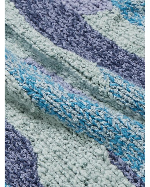 The Elder Statesman Blue Striped Crocheted Organic Cotton Sweater for men