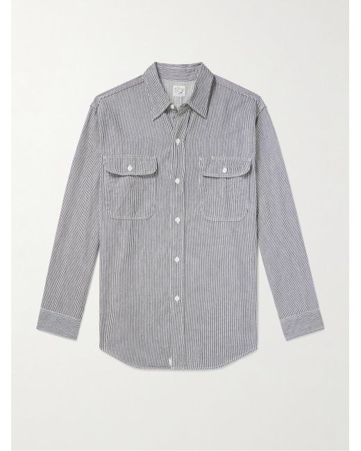 Orslow Gray Striped Cotton Shirt for men