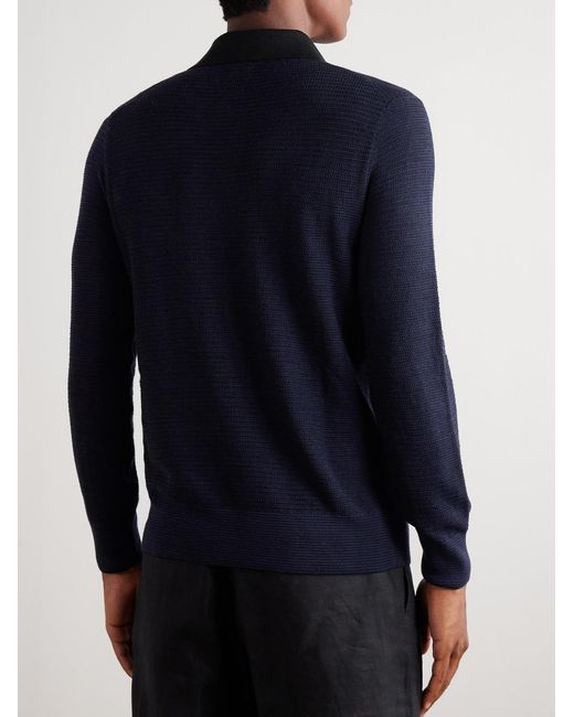 Tom Ford Blue Slim-Fit Waffle-Knit Wool Polo Shirt for men