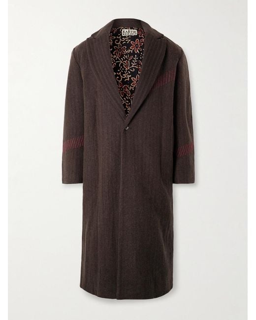 Kartik Research Brown Doshi Embroidered Wool Coat for men