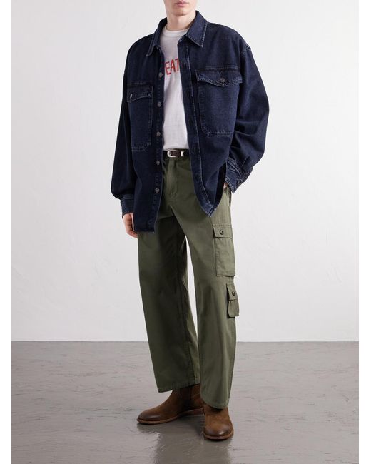 Human Made Green Straight-Leg Logo-Appliquéd Cotton Cargo Trousers for men