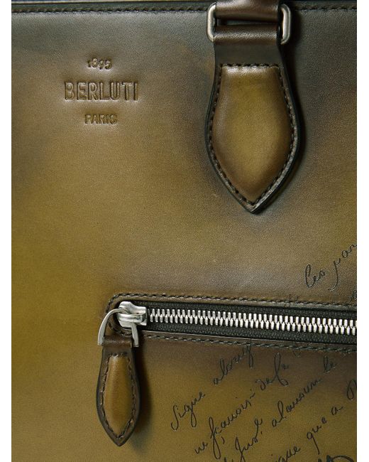 Berluti Green 1 Jour Neo Scritto Venezia Leather Briefcase for men