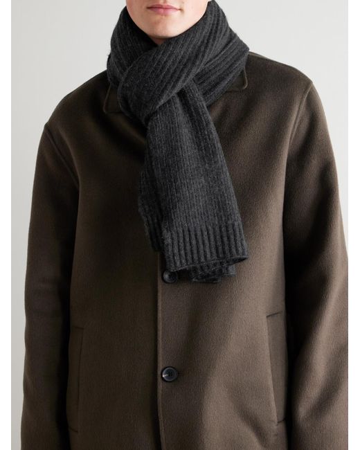 Mr P. Black Ribbed Cashmere Scarf for men