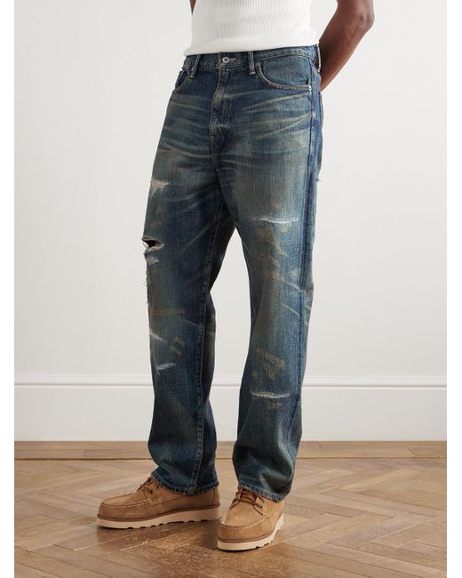 Neighborhood Blue Savage Wide-Leg Distressed Jeans for men