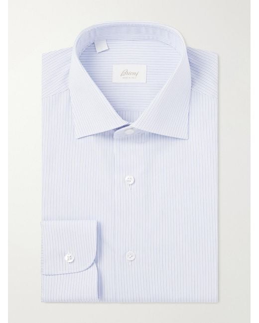 Brioni Blue Striped Cotton-Poplin Shirt for men