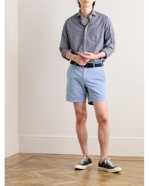 Sid Mashburn Blue Sport Straight-leg Garment-dyed Cotton And Linen-blend Twill Shorts for men