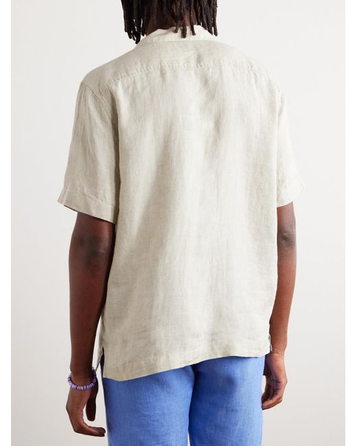 Camicia in lino con colletto aperto Angelo di Frescobol Carioca in White da Uomo